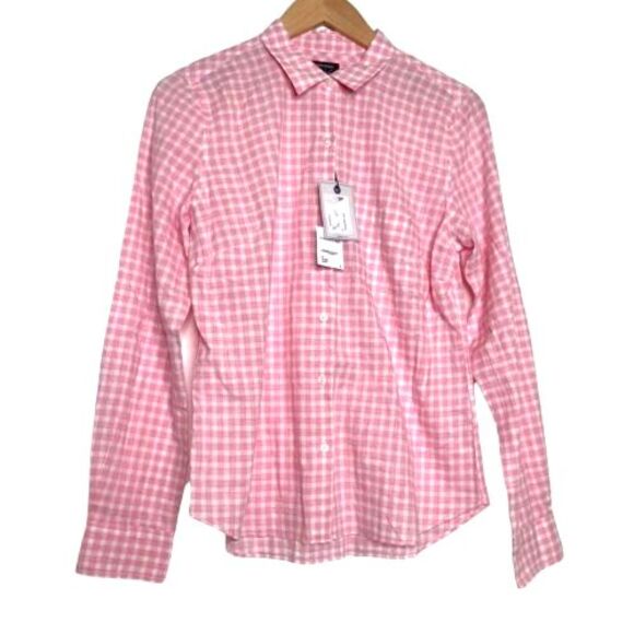 Untuckit | Womans Calina Plaid Gingham Button Down Pink white Shirt Size 8 - Picture 2 of 12